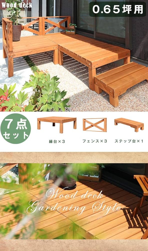 ウッドデッキ 7台セット 0.75平米用　天然木使用　ライトブラウン シダー製ウッドデッキキット 【7点セット】 【ライトブラウン